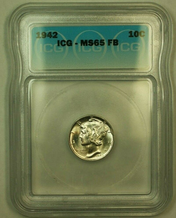 1942 Silver Mercury Dime 10c Coin ICG MS-65 FSB K