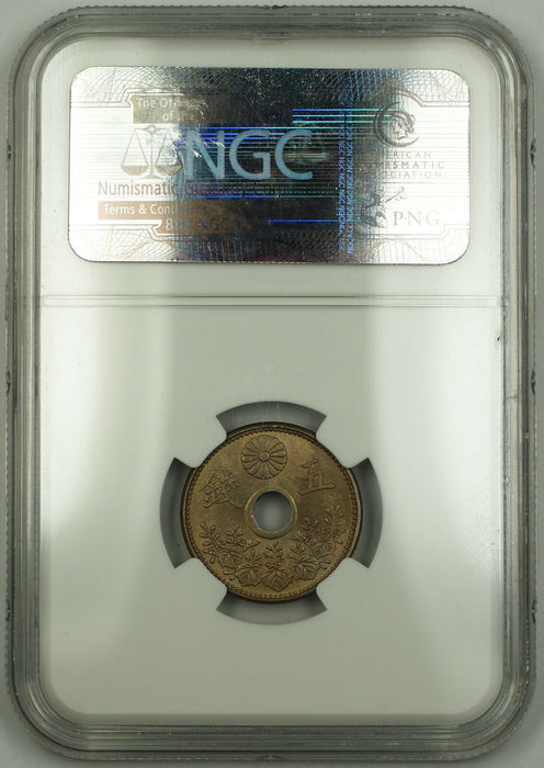 T8 1919 Japan 5 Sen Silver Coin NGC MS-65
