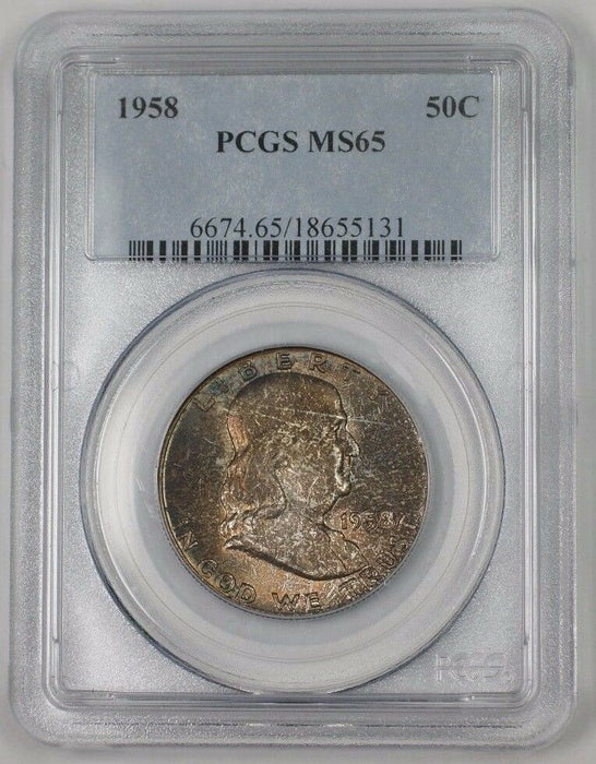 1958 Franklin Silver Half Dollar 50c Coin PCGS MS-65 Gem Toned 1A
