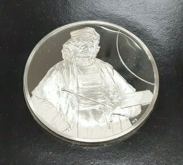 Franklin Mint Genius/Rembrandt PR .925 Silver Medal-Self Portrait in Card