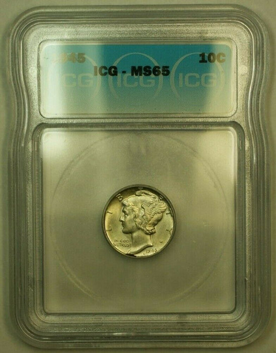 1945 Silver Mercury Dime 10c Coin ICG MS-65 EEE