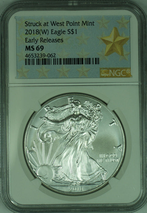 2018 ASE Silver Eagle $1 Early Releases, NGC MS 69 B