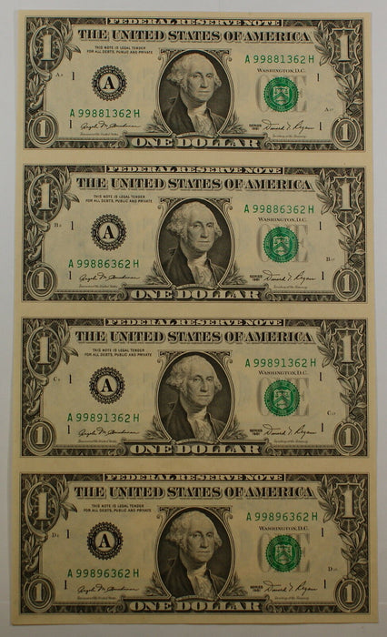 1981 4 Subject Uncut $1 Sheet, *AH* Block Letters