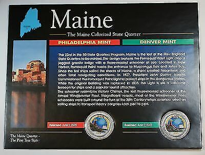 (2) 2003 Maine Colorized State Quarter P&D-BU Coin-w/Colorful Display Card