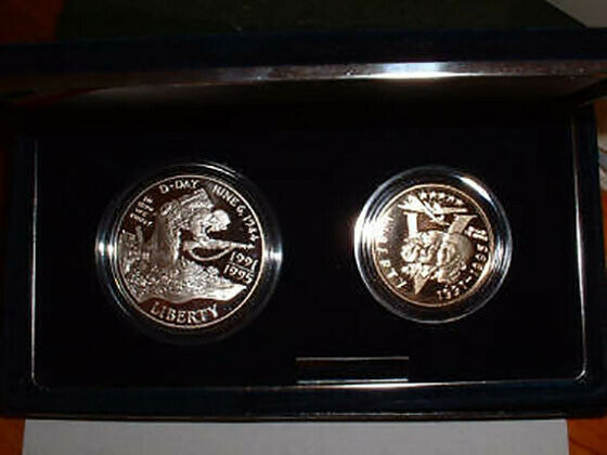 1991-95 World War II 50th Ann. Proof 2 Coin Set, by US Mint In Box, COA