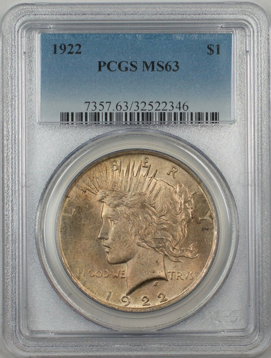1922 Silver Peace Dollar $1 PCGS MS-63 5B Toned Better Coin
