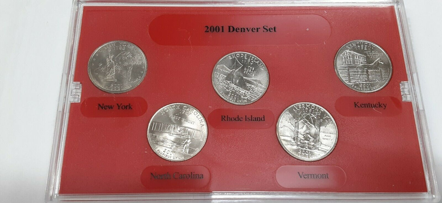2001-D State Quarters 5 Coin Set 50 States Program-BU in Plastic Case