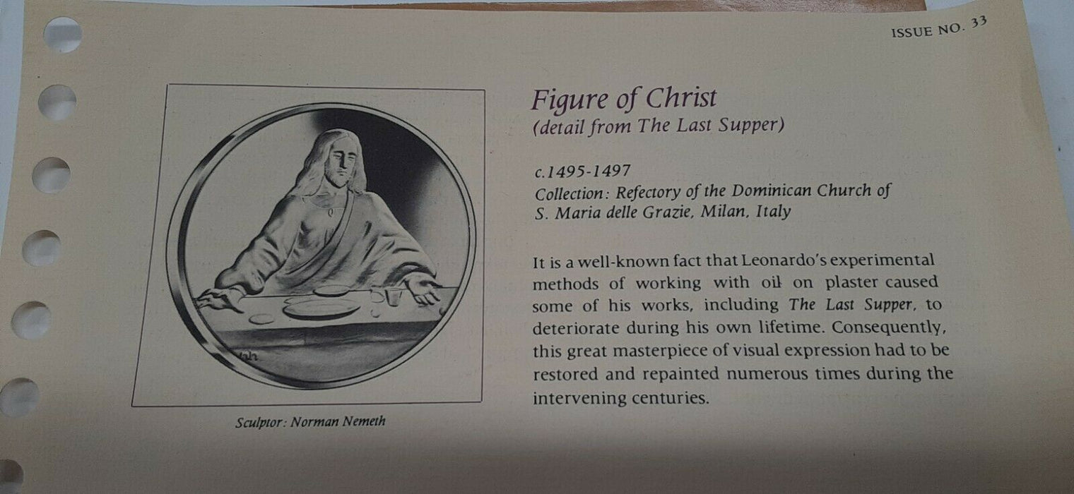Franklin Mint Genius/DaVinci PF Gold Plated .925 Silver Medal-Figure of Christ