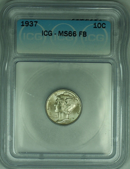 1937 Mercury Silver Dime 10c Coin ICG MS-65 (Full Split Bands) (53B)