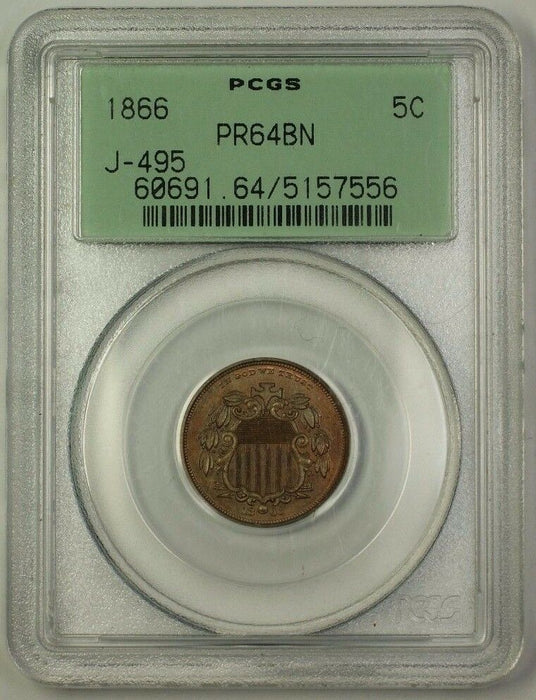 1866 Shield Nickel Pattern Proof 5c Copper Coin PCGS PR-64 BN J-495 OGH Judd WW