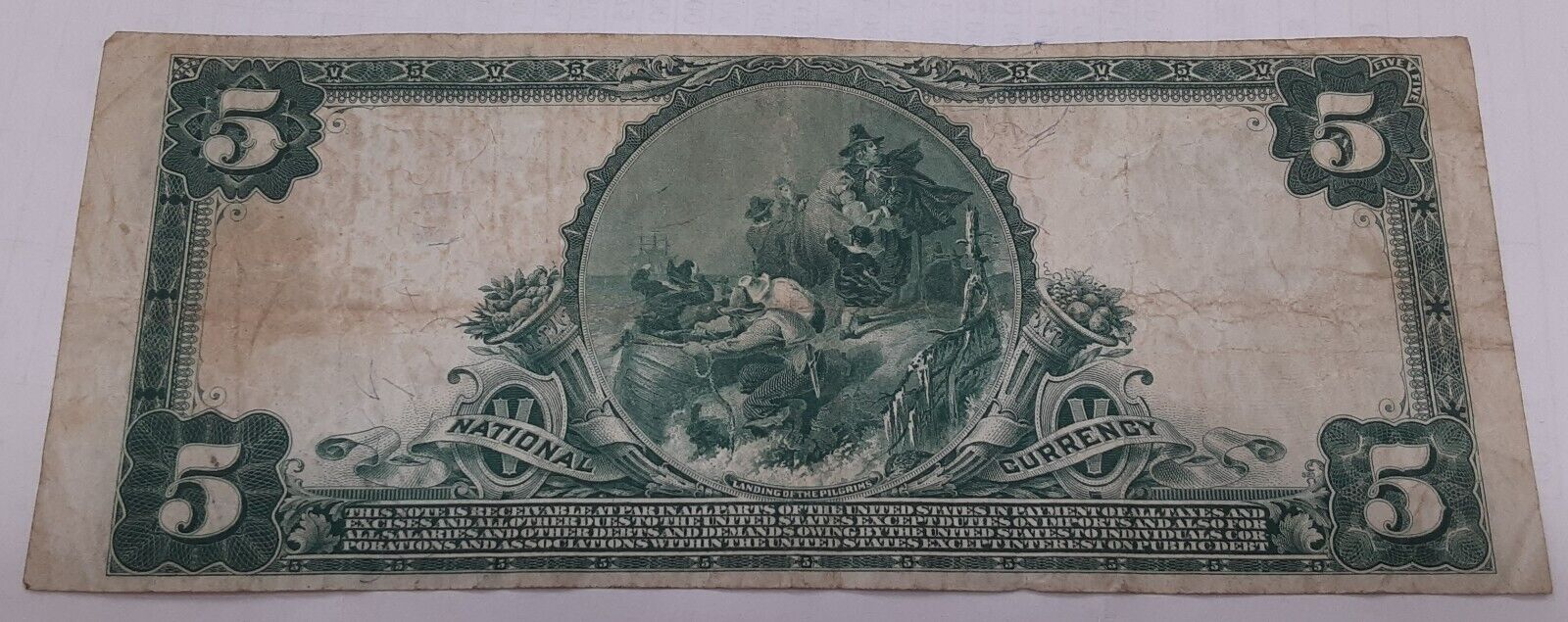 1902 $5 Plain Back US National Currency Note City NB Salem, NJ CH#3922  Net VF