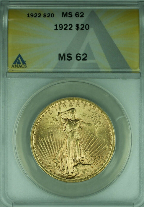 1922 St. Gaudens $20 Double Eagle Gold Coin ANACS MS-62