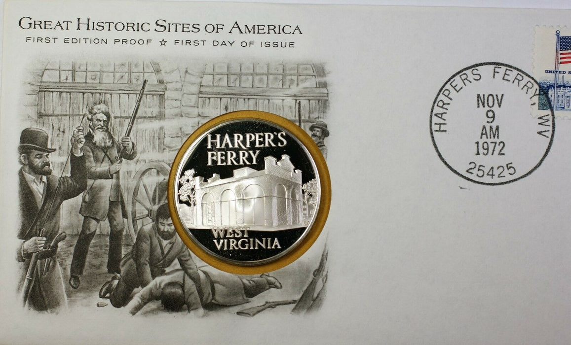 1972 Harper's Ferry WV Great Historic Sites Medal Proof Silver First Day Cover