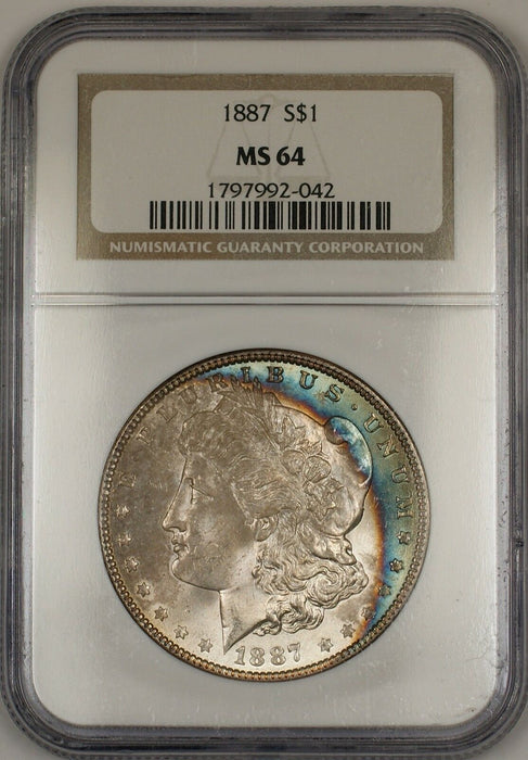 1887 Morgan Silver Dollar $1 Coin NGC MS-64 Beautifully Toned Rim (13c)