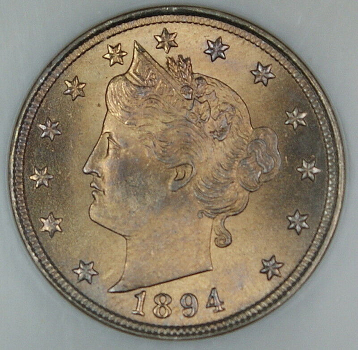 1894 Liberty Nickel Coin, NGC MS-66, Near Full Strike