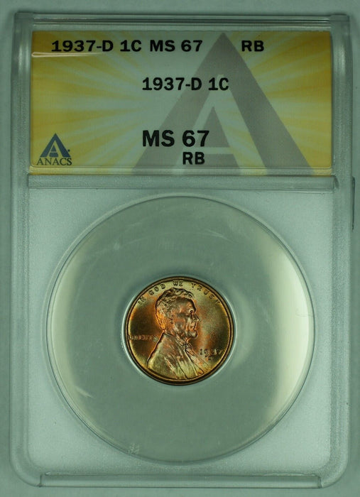 1937-D Lincoln Wheat Cent 1C Coin ANACS MS 67 RB (20)