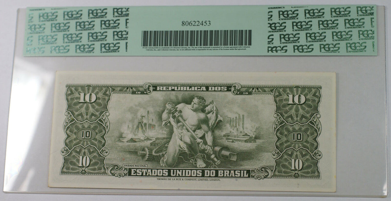 (1967) Brazil 1 Centavo on 10 Cruzeiros Note SCWPM# 183b PCGS 64 PPQ Very Ch New