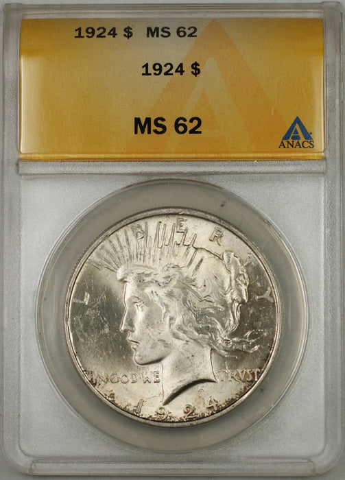 1924 Peace Silver Dollar Coin ANACS $1 MS-62 (Toned Reverse 8H)