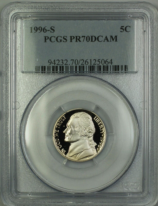 1996-S Proof Jefferson Nickel 5c Coin PCGS PR-70 Deep Cameo *PERFECT GEM*