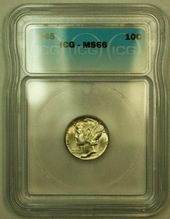 1945 Silver Mercury Dime 10c Coin ICG MS-66 D