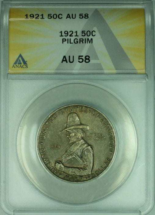 1921 Pilgrim Commemorative Silver Half 50c Coin ANACS AU-58 Toned  (39)
