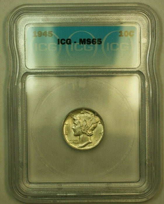 1945 Silver Mercury Dime 10c Coin ICG MS-65 MM