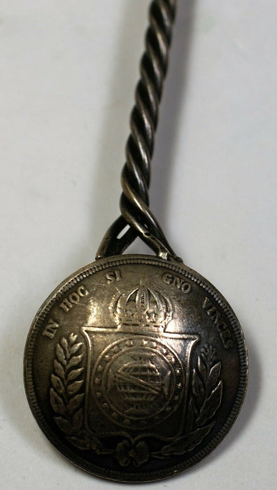 1860 500 Reis Brazil Coin on an 8 and a Half Inch Solid Silver Spoon Citrine