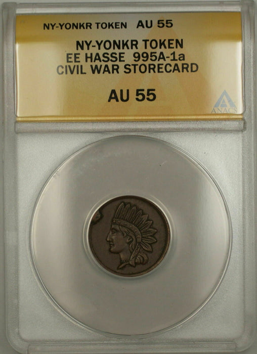 NY-Yonkers EE Hasse Civil War Storecard Token 995A-1a ANACS AU-55