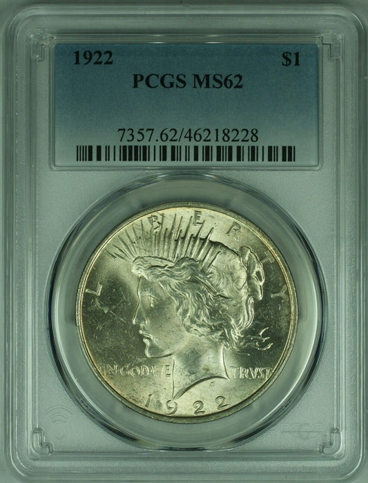 1922 Peace Silver Dollar S$1  PCGS MS-62 Better Coin   (47A)