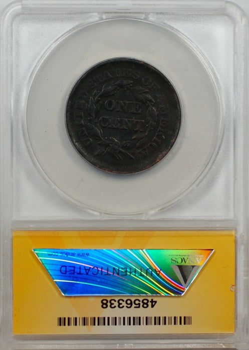 1852 Large Cent 1c Coin ANACS EF 40 Details Corroded (B)