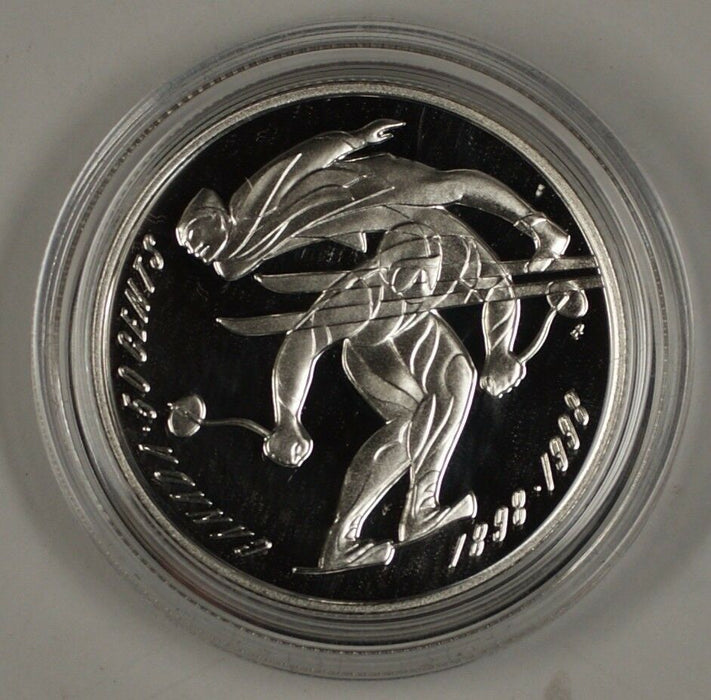 1998 Canada Downhill Skiing and Ski Jump Sterling Silver 50c Proof Coin In Case