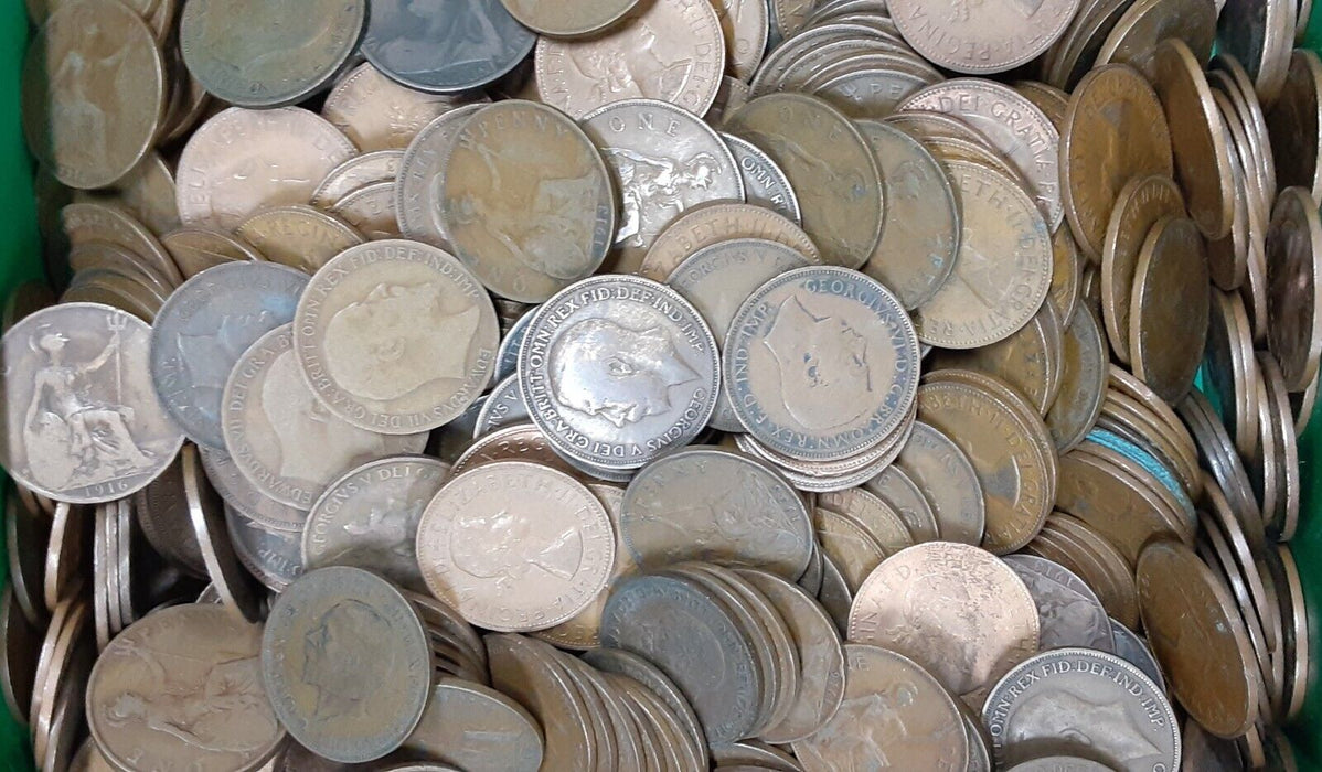 Lot of 100 Great Britain Penny Coins (1900-1967) Victoria thru Elizabeth II Circ