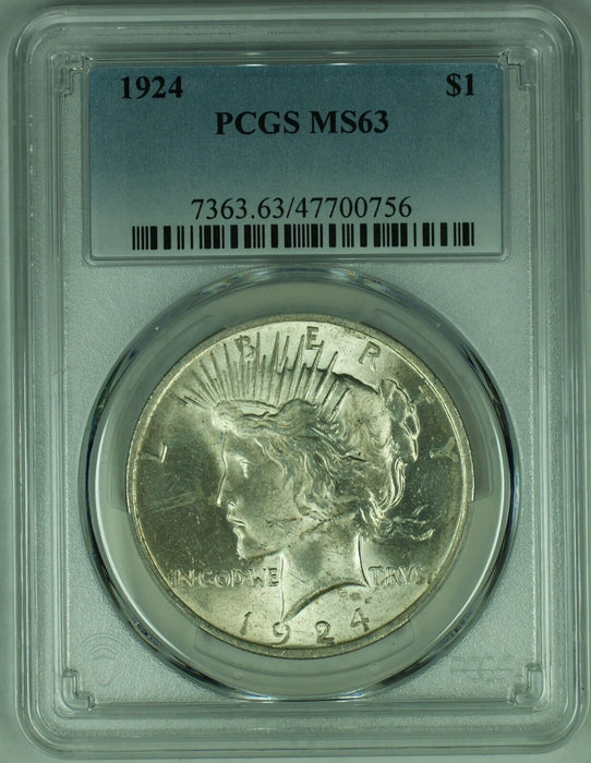 1924 Peace Silver $1 Dollar Coin PCGS MS 63 (17) A
