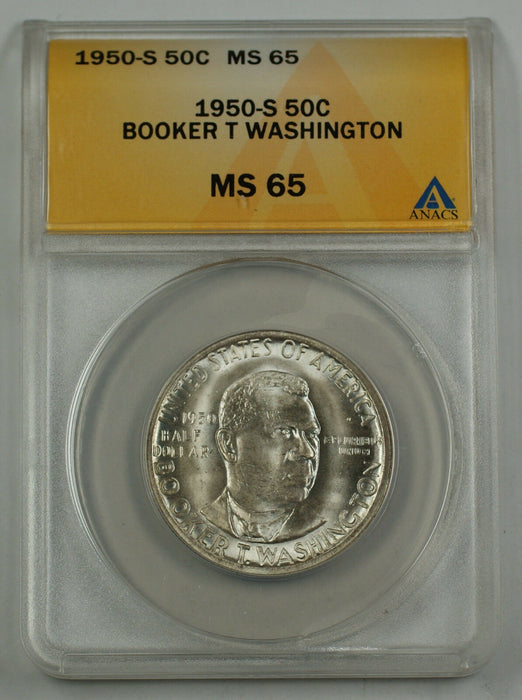 1950-S B T Washington Silver Half Dollar Commemorative Coin ANACS MS-65 (A)