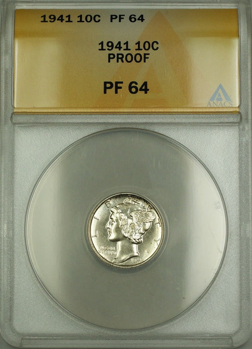 1941 Proof Mercury Silver Dime 10c ANACS PF-64 (Better Coin)