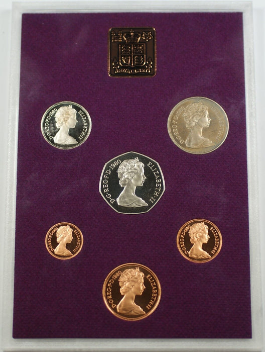 1980 United Kingdom Decimal 6 Coin Proof Set W/Mint Token - NO Outer Sleeve