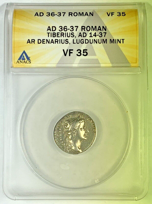 AD 36-37 Roman Tiberius, Denarius Coin ANACS VF 35