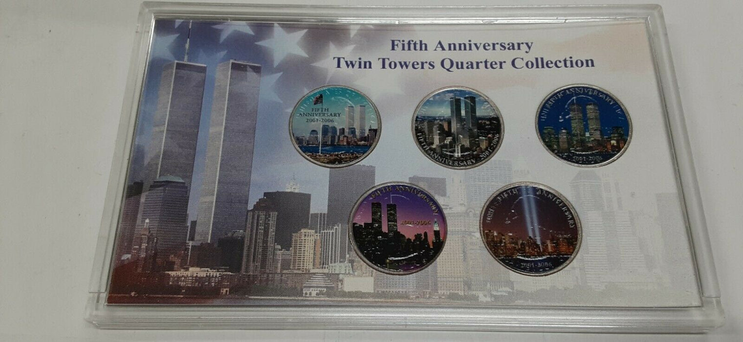 World Trade Center 5th Anniversary Twin Towers Quarter Collection in Case