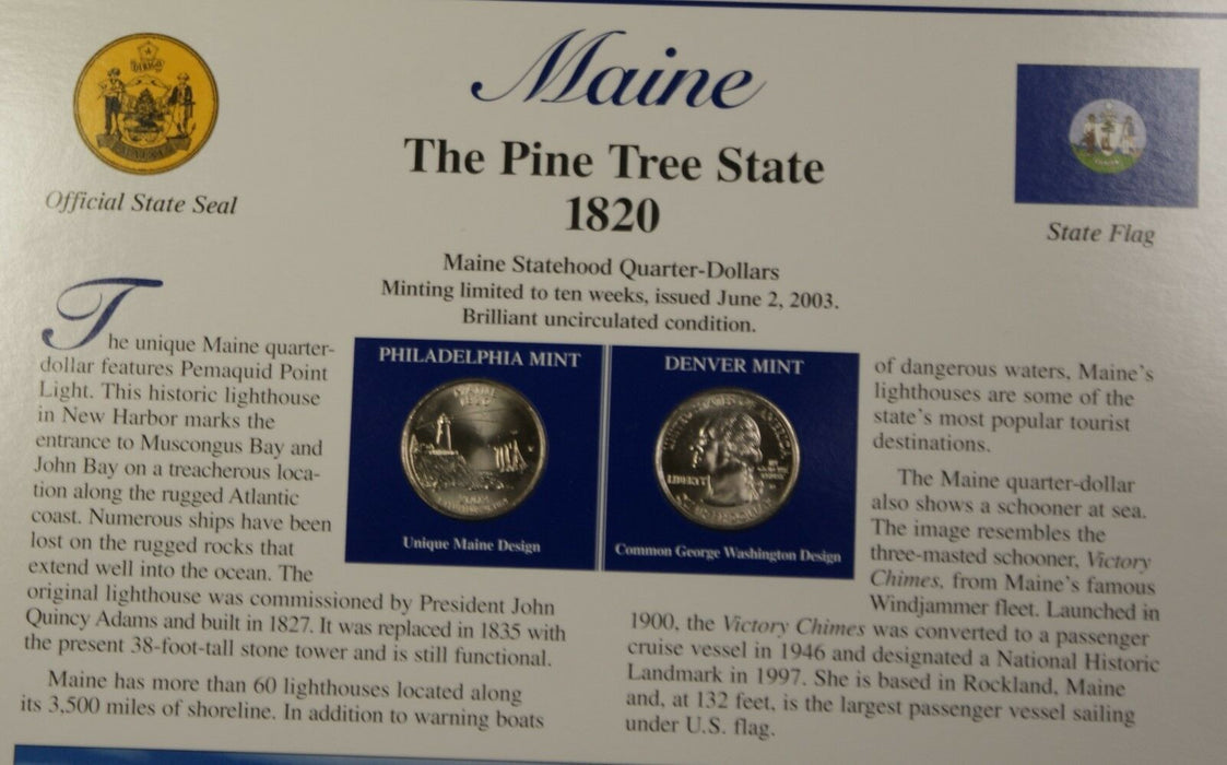 2003 Maine P&D Quarter for Anniversary of Statehood Bonus Stamp