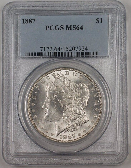 1887 US Morgan Silver Dollar Coin $1 PCGS MS-64 Lightly Toned Br7 K