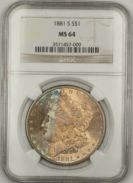 1881-S Morgan Silver Dollar $1 Coin NGC MS-64 Nicely Toned (Tb)