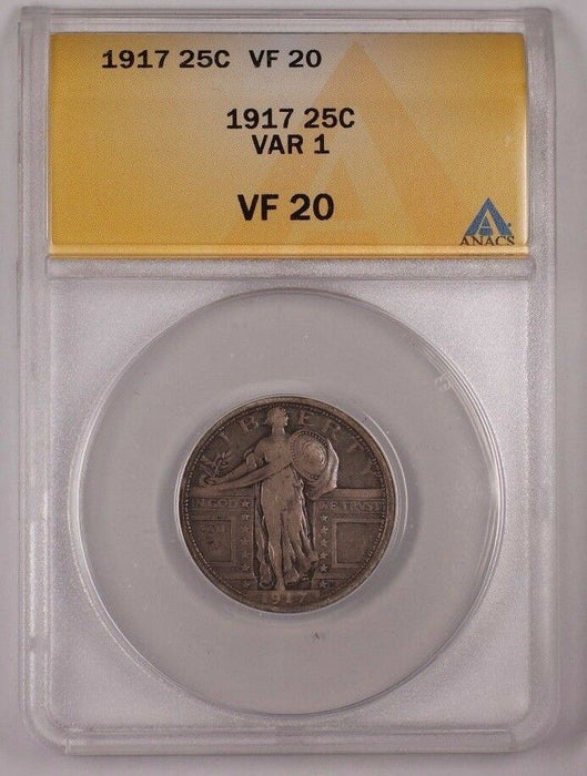 1917 Standing Liberty Quarter 25c Silver Coin Var 1 ANACS VF-20 A (1)