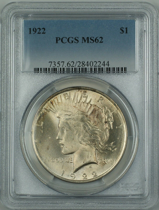 1922 Silver Peace Dollar $1 PCGS MS-62 (Better Coin) DMK