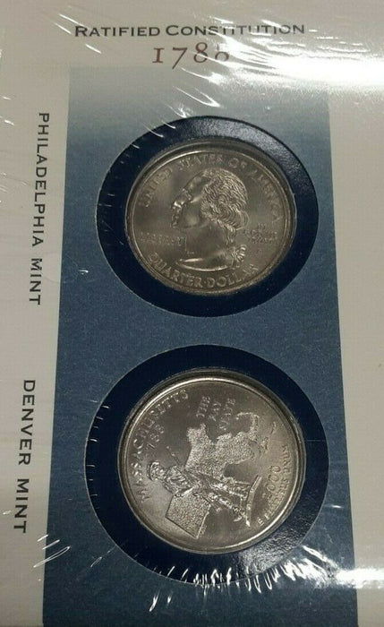 Massachusetts 2000 P&D Statehood Quarter Set in Orig. US Mint Coin Cover w/Stamp