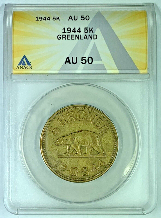 1944 5 Kroner Greenland Polar Bear Coin ANACS AU 50