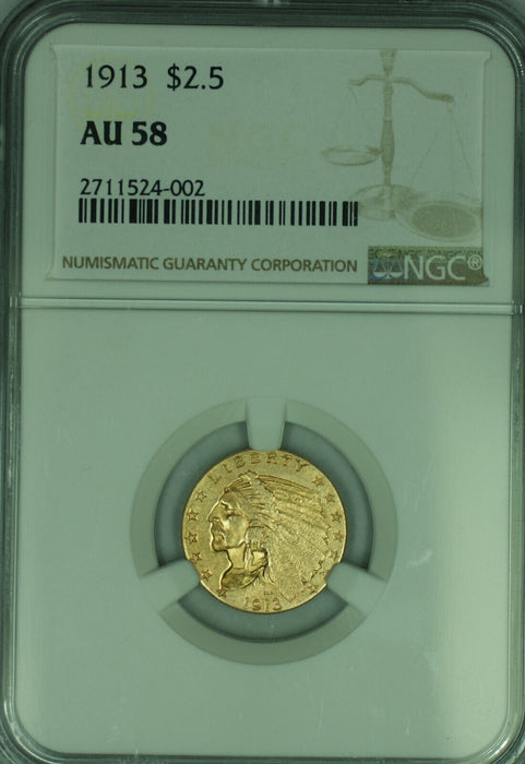 1913 $2.5 Indian Head-Quarter Eagle Gold Coin NGC AU 58