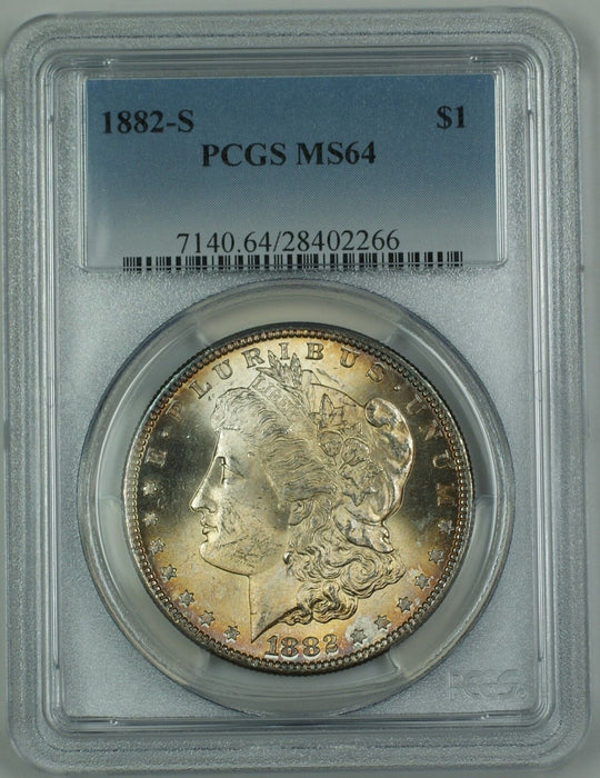 1882-S Morgan Silver Dollar Coin PCGS MS-64 Toned Obverse DMK