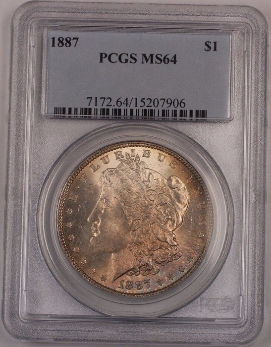 1887 US Morgan Silver Dollar Coin $1 PCGS MS-64 Toned Br7 A