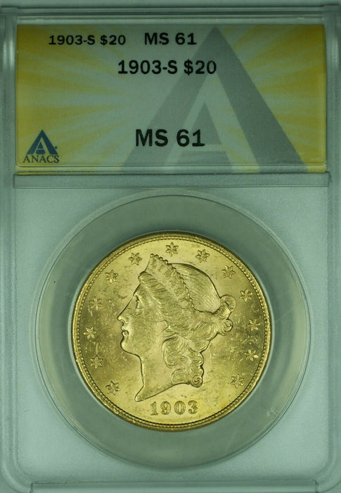 1903-S Liberty Head $20 Double Eagle Gold Coin  ANACS MS-61