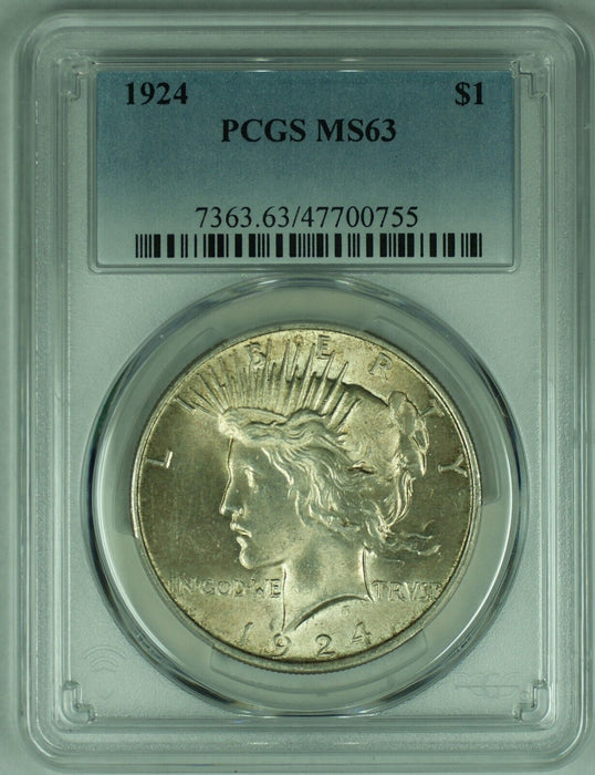 1924 Peace Silver $1 Dollar Coin PCGS MS 63+ (17) D